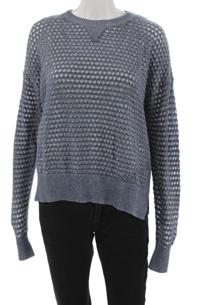 Minnie Rose Womens Pullover Blue Cotton Geometric Crewneck Longsleeve Size XS