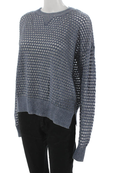 Minnie Rose Womens Pullover Blue Cotton Geometric Crewneck Longsleeve Size XS