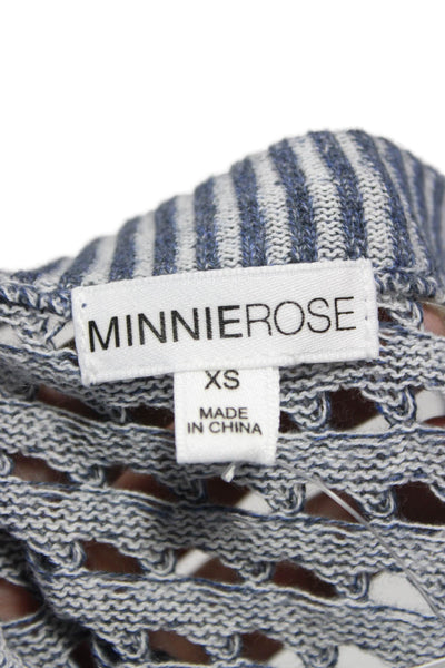 Minnie Rose Womens Pullover Blue Cotton Geometric Crewneck Longsleeve Size XS