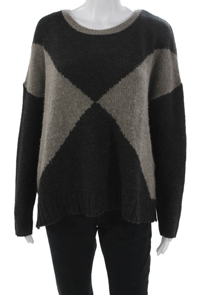 360 Sweater Women Pullover Gray Geometric Round Neck Long Sleeve Acrylic Size S