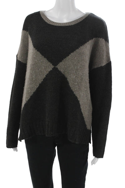 360 Sweater Women Pullover Gray Geometric Round Neck Long Sleeve Acrylic Size S