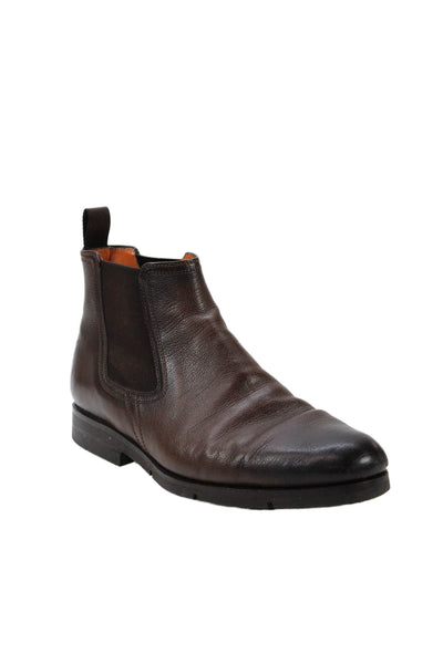 Santoni Mens Leather Stretch Inset Pull On Ankle Boots Brown Size 7