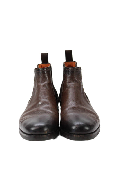 Santoni Mens Leather Stretch Inset Pull On Ankle Boots Brown Size 7