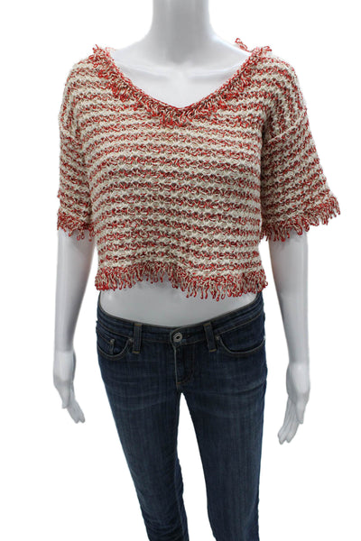 Giambattista Valli Womens Red Striped V-Neck Pullover Size One Size
