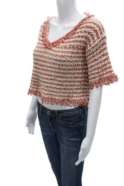 Giambattista Valli Womens Red Striped V-Neck Pullover Size One Size