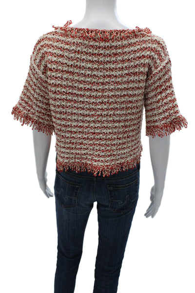 Giambattista Valli Womens Red Striped V-Neck Pullover Size One Size