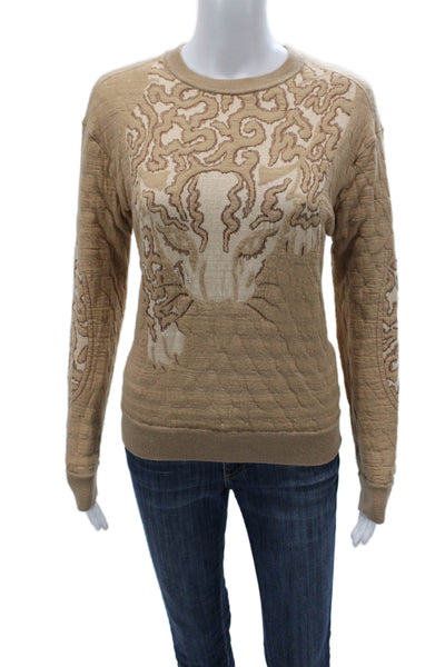 Stella McCartney Women Pullover Beige Cotton Animal Print Long Sleeve Size 40