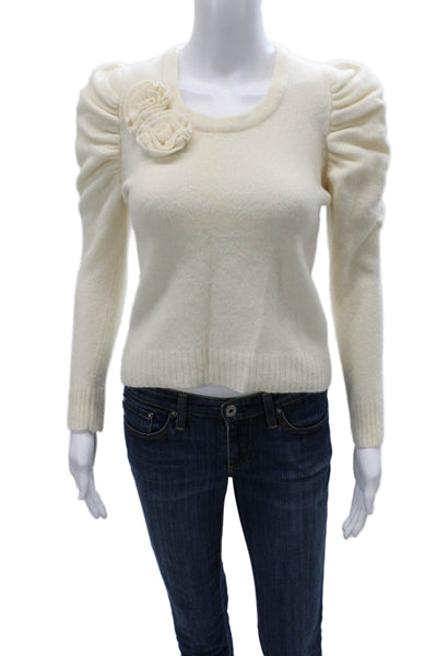 Valentino Women Pullover Sweater Ivory Wool Long Sleeve Crew Neck Size 42