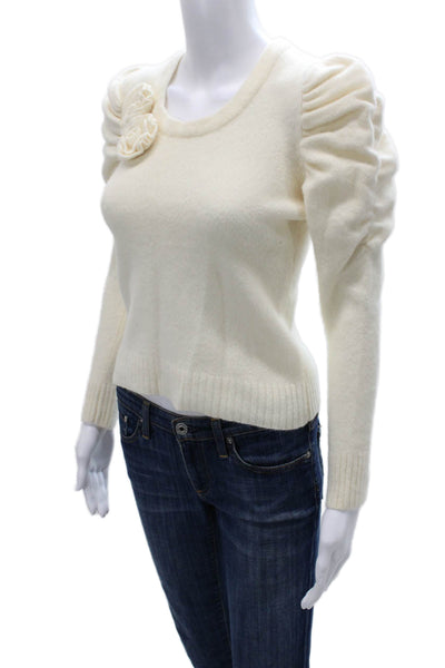 Valentino Women Pullover Sweater Ivory Wool Long Sleeve Crew Neck Size 42