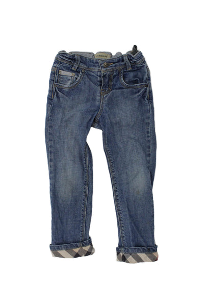 Burberry Girls Zipper Fly Nova Check Cuffed Straight Leg Jeans Blue Size 4