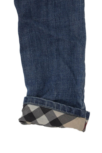 Burberry Girls Zipper Fly Nova Check Cuffed Straight Leg Jeans Blue Size 4