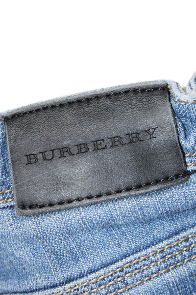 Burberry Girls Zipper Fly Nova Check Cuffed Straight Leg Jeans Blue Size 4