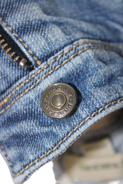 Burberry Girls Zipper Fly Nova Check Cuffed Straight Leg Jeans Blue Size 4