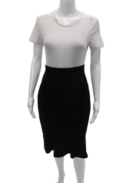 Donna Karan Womens Black Wool Bandage Midi Skirt Zip Closure Size S
