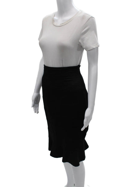 Donna Karan Womens Black Wool Bandage Midi Skirt Zip Closure Size S