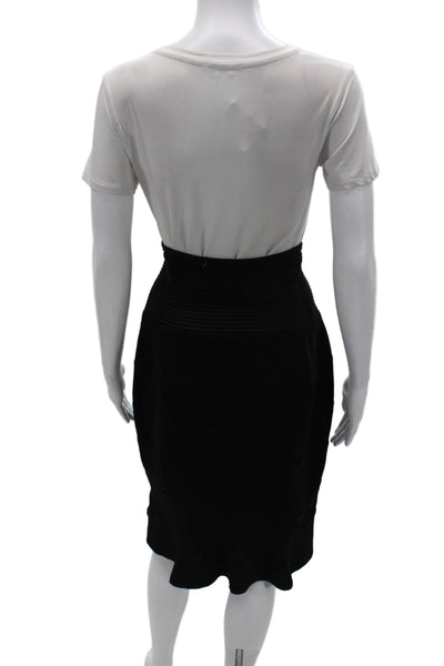 Donna Karan Womens Black Wool Bandage Midi Skirt Zip Closure Size S