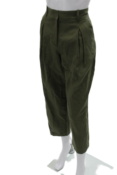 Zara Womens Cropped Linen Pants Green Zip Closure Size XS