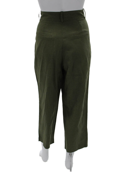 Zara Womens Cropped Linen Pants Green Zip Closure Size XS