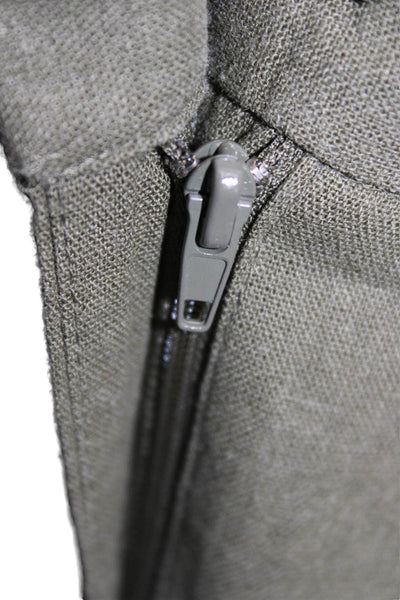 Zara Womens Cropped Linen Pants Green Zip Closure Size XS