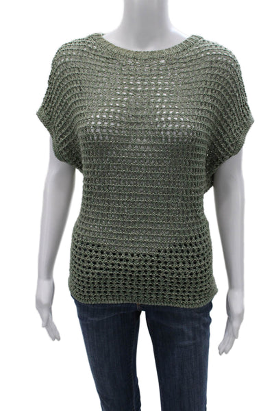 Zara Womens Pullover Green Acrylic Round Neck Short Sleeve Size M