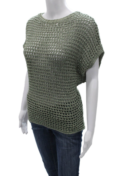 Zara Womens Pullover Green Acrylic Round Neck Short Sleeve Size M