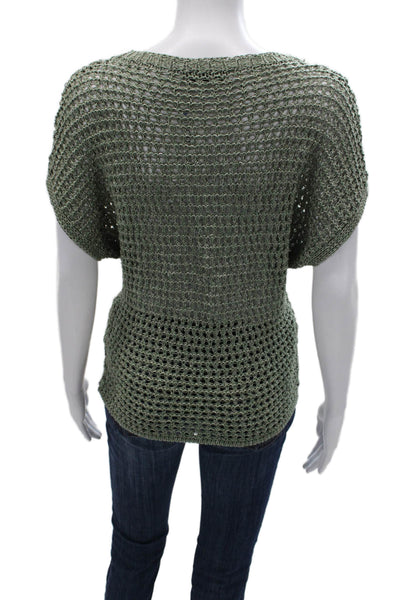 Zara Womens Pullover Green Acrylic Round Neck Short Sleeve Size M