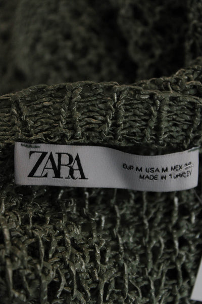 Zara Womens Pullover Green Acrylic Round Neck Short Sleeve Size M