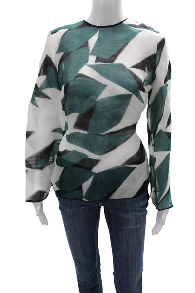 Theo Women Silk Geometric Basic Blouse Multicolor Pullover 3/4 Sleeve Size M