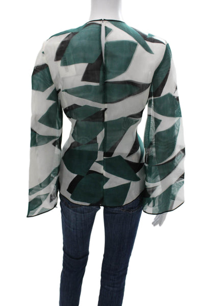 Theo Women Silk Geometric Basic Blouse Multicolor Pullover 3/4 Sleeve Size M