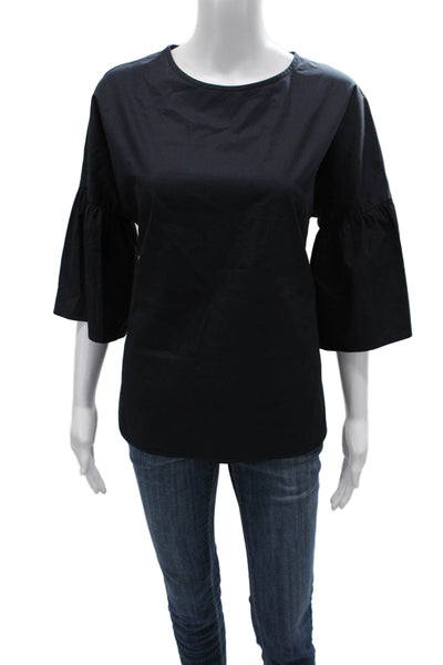 Peserico Womens Blouse Black Round Neck 3/4 Sleeve Button Size 40