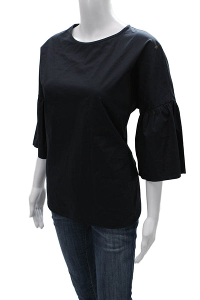 Peserico Womens Blouse Black Round Neck 3/4 Sleeve Button Size 40