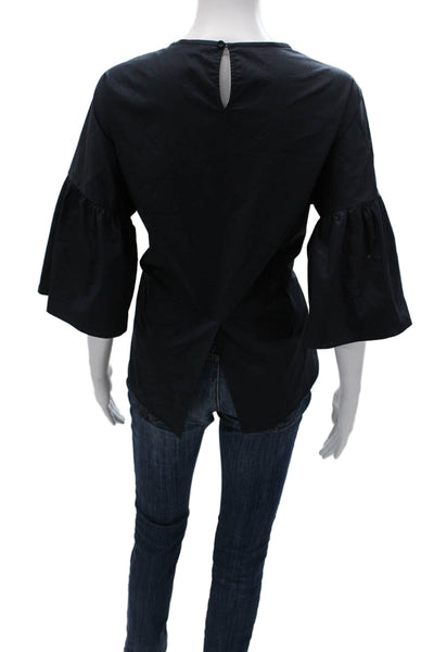 Peserico Womens Blouse Black Round Neck 3/4 Sleeve Button Size 40
