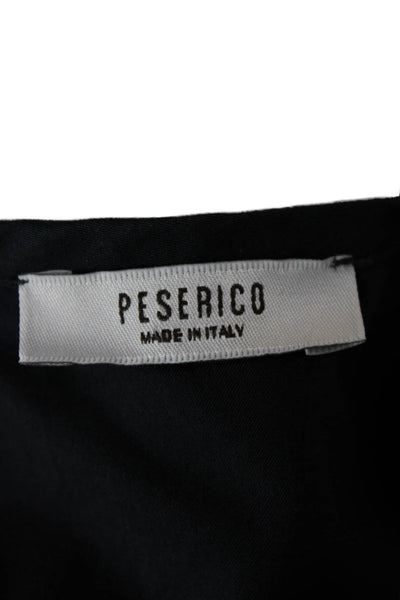 Peserico Womens Blouse Black Round Neck 3/4 Sleeve Button Size 40