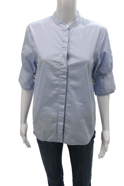 3.1 Phillip Lim Women Basic Button-Up Cotton Solid Blue 3/4 Sleeve Size 2