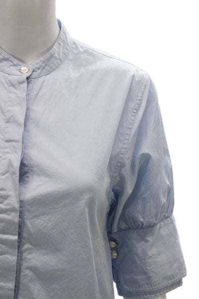 3.1 Phillip Lim Women Basic Button-Up Cotton Solid Blue 3/4 Sleeve Size 2