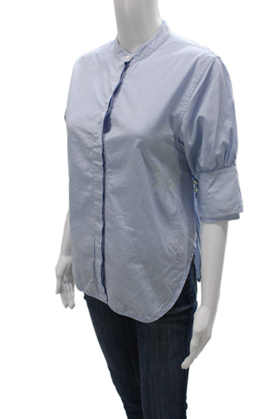 3.1 Phillip Lim Women Basic Button-Up Cotton Solid Blue 3/4 Sleeve Size 2