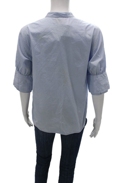3.1 Phillip Lim Women Basic Button-Up Cotton Solid Blue 3/4 Sleeve Size 2