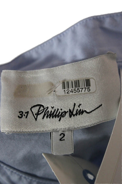 3.1 Phillip Lim Women Basic Button-Up Cotton Solid Blue 3/4 Sleeve Size 2