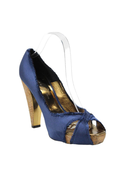 Barbara Bui Women's Open Toe Cut-Outs Slip-On Pumps Shoes Navy Blue Size 39