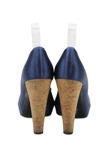 Barbara Bui Women's Open Toe Cut-Outs Slip-On Pumps Shoes Navy Blue Size 39