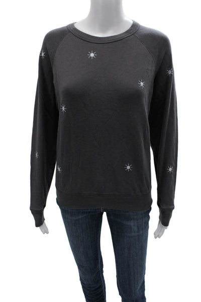 Leallo Women Pullover Gray Geometric Cotton Crew Neck Long Sleeve Size M