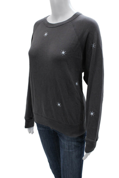 Leallo Women Pullover Gray Geometric Cotton Crew Neck Long Sleeve Size M