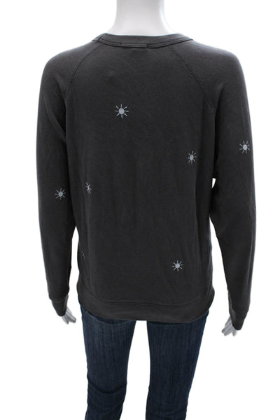 Leallo Women Pullover Gray Geometric Cotton Crew Neck Long Sleeve Size M