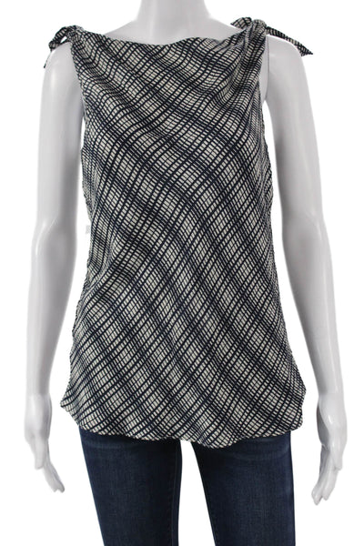 Tory Burch Women Basic Silk Cowl Neck Geometric Sleeveless Blouse Blue Size 4