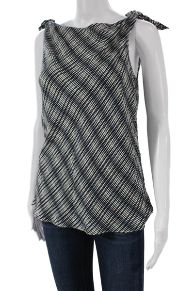 Tory Burch Women Basic Silk Cowl Neck Geometric Sleeveless Blouse Blue Size 4