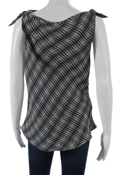 Tory Burch Women Basic Silk Cowl Neck Geometric Sleeveless Blouse Blue Size 4