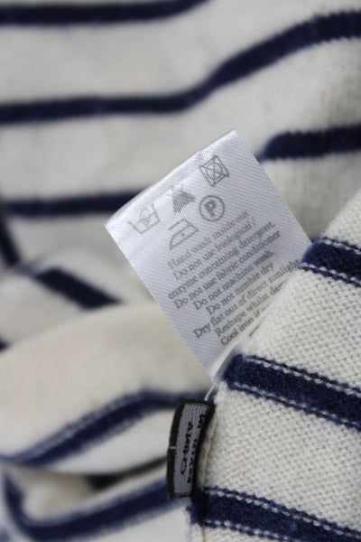 N.Peal Womens Cashmere Striped Crewneck Pullover Sweater Ivory Size XS