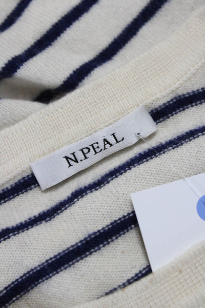 N.Peal Womens Cashmere Striped Crewneck Pullover Sweater Ivory Size XS