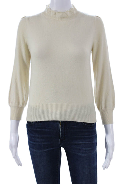 CO Womens Cashmere Blend Ivory High Neck Pullover Sweater 3/4 Sleeve Size S