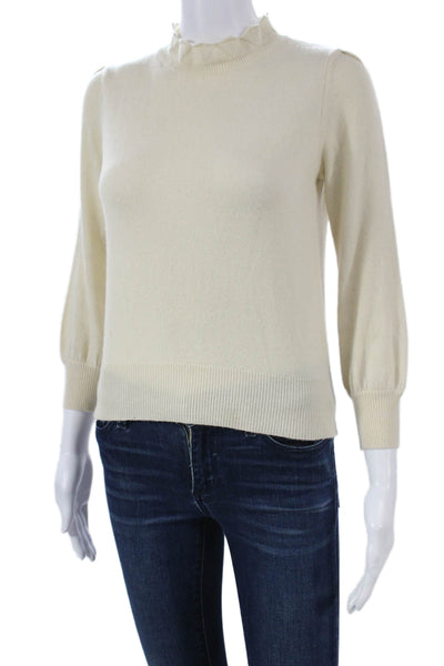 CO Womens Cashmere Blend Ivory High Neck Pullover Sweater 3/4 Sleeve Size S
